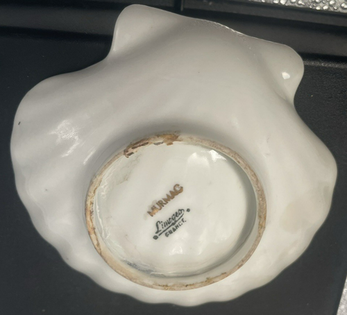 Limoges France Shell Shape Dish Bowl trinket Vtg Phoenix Bird Tree 4.5 W x 4" - Picture 6 of 14