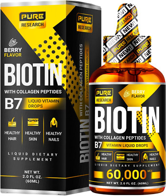 Liquid Biotin & Collagen Hair Growth Drops 60,000Mcg - Biotin and Liquid Coll...