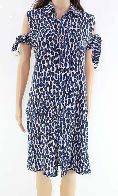 blue leopard print shirt dress