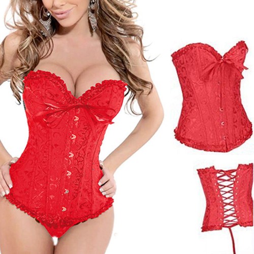 Women sexy Boned Lace Up Satin Overbust Waist Training Corset Bustier Basuqes US - 第 35/42 張圖片