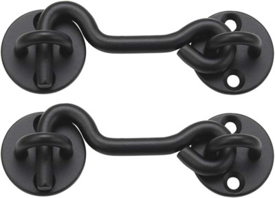 (2 Pack)  4'' Privacy Hook and Eye Latch Easy Lock for Barn Door, Black