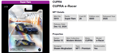 NFTG スーパーレア クプラ CUPRA e-Racer Hot Wheels NFTG NFTH Cupra E-Racer STH Super Treasure Hunt