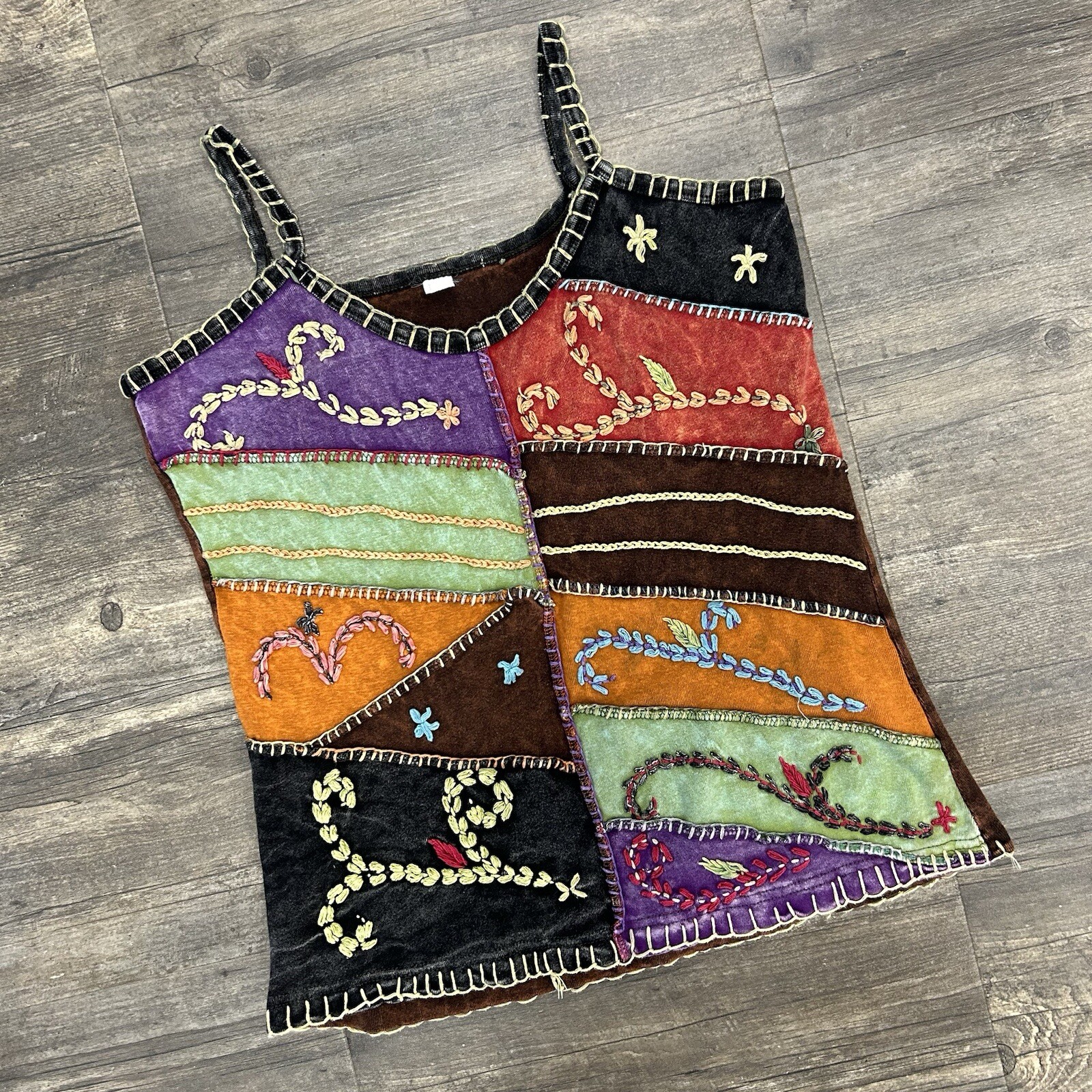 Multicolor Boho Sleeveless Patchwork Embroidery T… - image 1