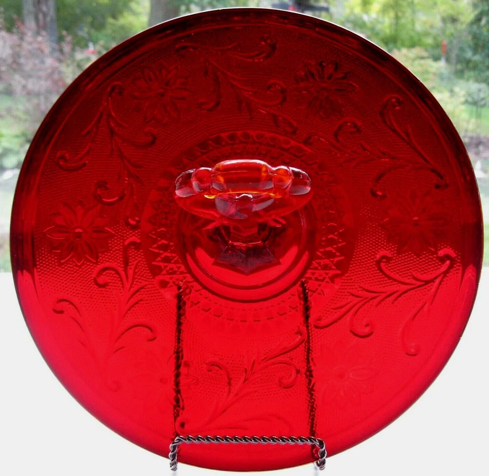 Tiara Indiana Glass Ruby Sandwich Glass Handled 12" Platter Tray Party Server - Image 4 of 4