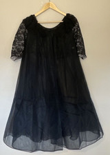 Vintage 60s Vanity Fair Black Lace Peignoir Nightgown Night Gown Set 32 EXT