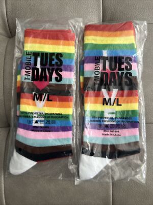 T-Mobile Tuesday LOVE Pride Socks LGBTQIA Rainbow Multi-Color Limited Edition X2