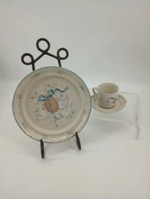 Vtg MARMALADE INTL CHINA Blue RibbonGeese Stoneware  Dinner Plate&Cup & Saucer 