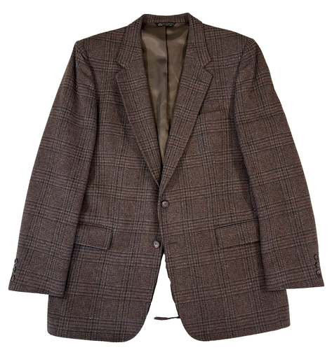 vintage brown plaid Oscar De La Renta tweed blazer jacket sport suit coat 42 L - 第 1/10 張圖片