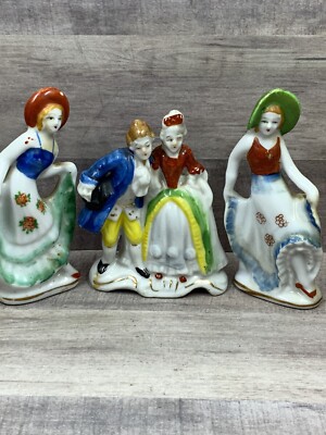 Vintage Porcelain Figurines Dancing Woman & Victorian Couple LOT Of 3 Occ.Japan