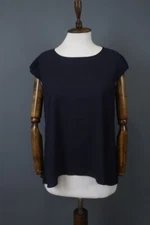 High Tech Navy Round Neck Short Sleeve Casual Regular Fit Pullover Blouse Top