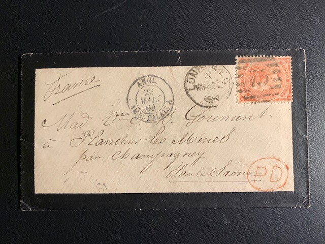 1864 4d Red Small Letters (with hairlines) on Mourning Cover / SG