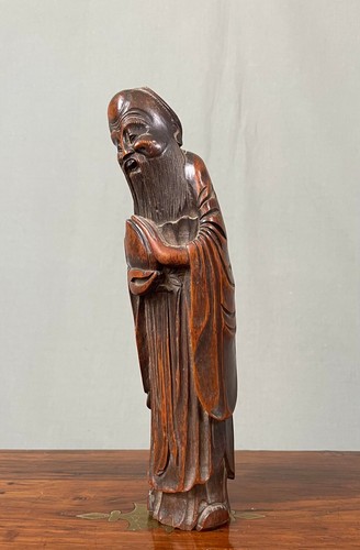19th Century Carved Wood Deity Cao Guojiu - Picture 4 of 10