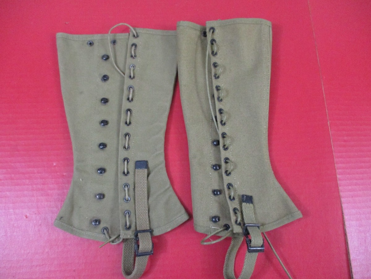 WWII Era US Army M1938 Dismounted Khaki Canvas Leggings Sz