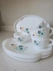Vtg Federal 1950's Atomic Flowers Milk Glass Hospitality Snack Sets Plates Cups