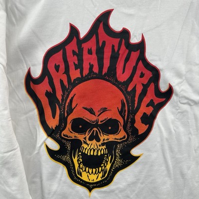 Creature Skateboard Shirt Mens 2XL White Red Black Bonehead Flame Skate Skater