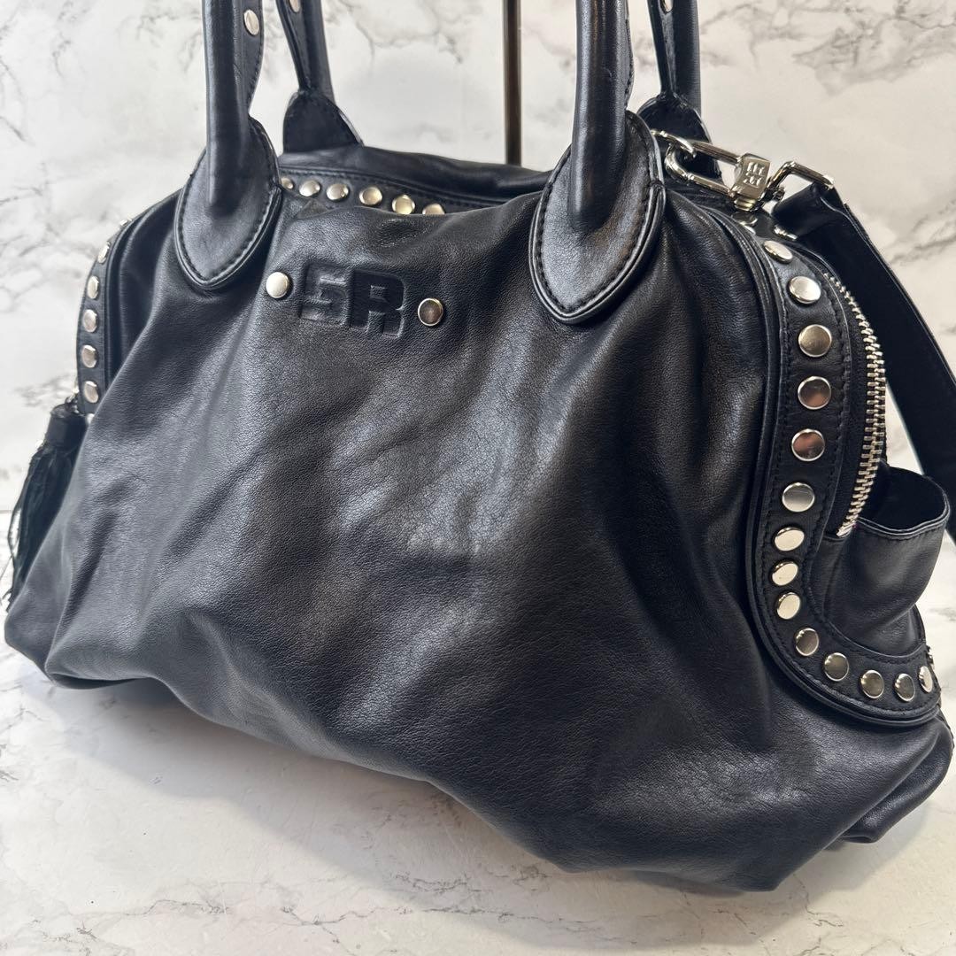 Sonia Rykiel Studded Handbag Shoulder Bag Purse Leather in Black USED from Japan