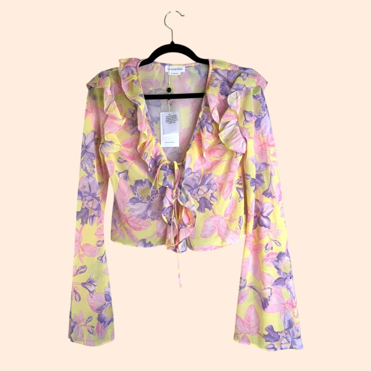 Haut Femme Lovers+Friends – Crop Top Enveloppant, Rose Multicolore, Taille L, Neuf