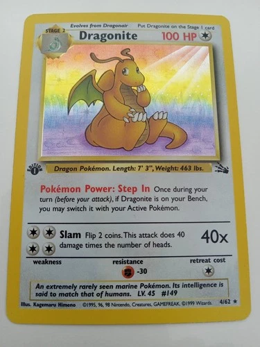1st Edition Holo Rare Dragonite Pokémon Card #4/62