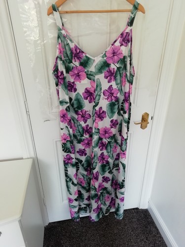 CurveWow Size 26 28 White Purple Green Soft Stretchy Dress Tropical Floral New - Picture 6 of 12