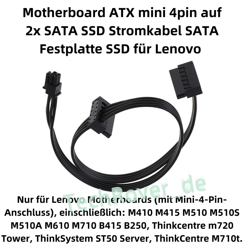 Motherboard ATX mini 4pin auf 2x SATA SSD Stromkabel Festplatte für Lenovo - Bild 2 von 4