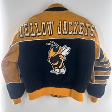 Vtg Rare Georgia Tech Yellow Jackets Suede Leather Bomber Jacket Box Seat Sz L