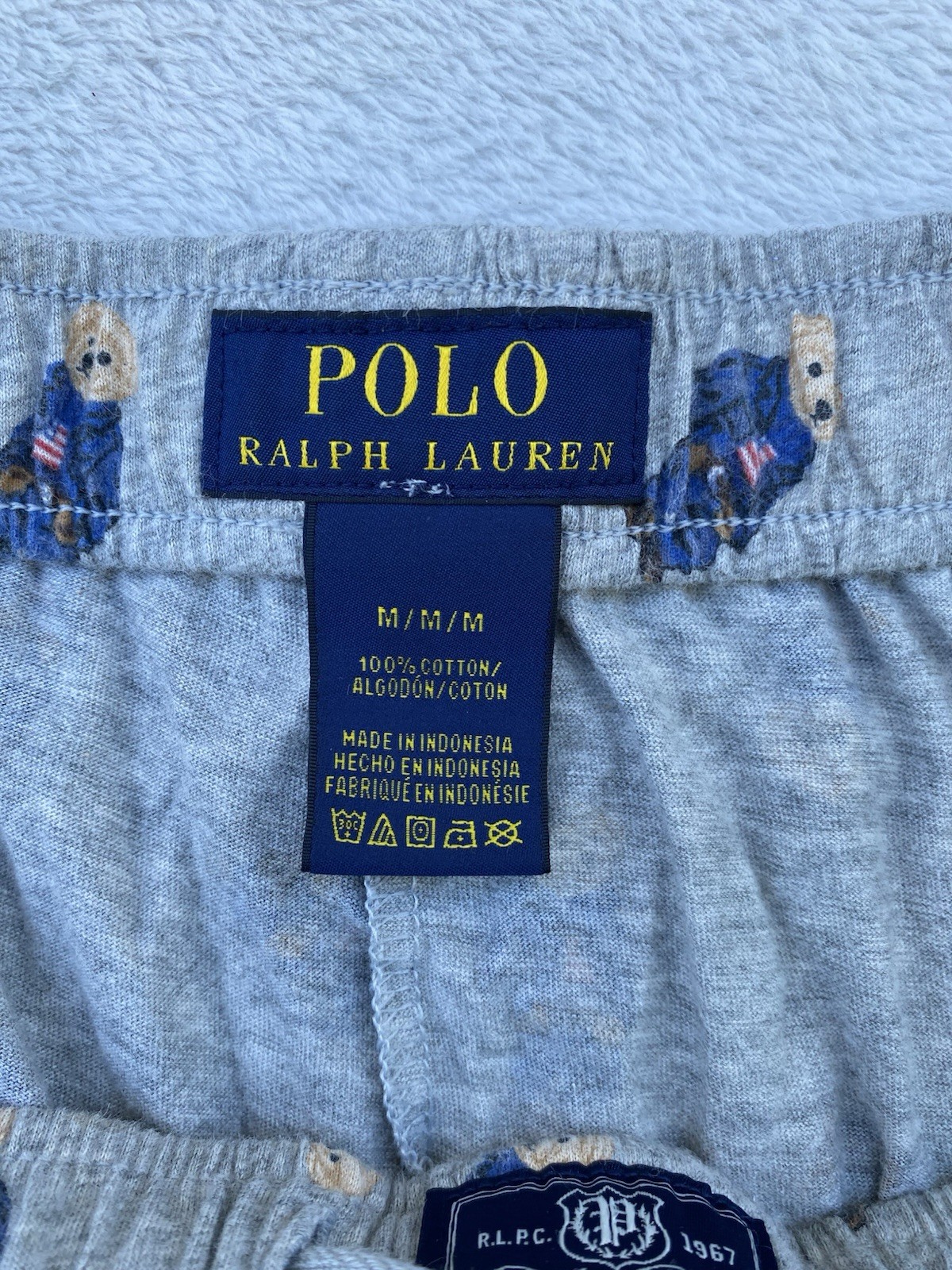 Mens Polo Ralph Lauren Bear Pajama Pants Navy Gray Waffle Knit Top Sleepwear S/M thumbnail 11