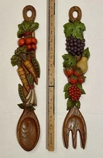 Vintage 1970s Syroco Spoon Fork Fruits Vegetables Wall Retro Home Decor 1976