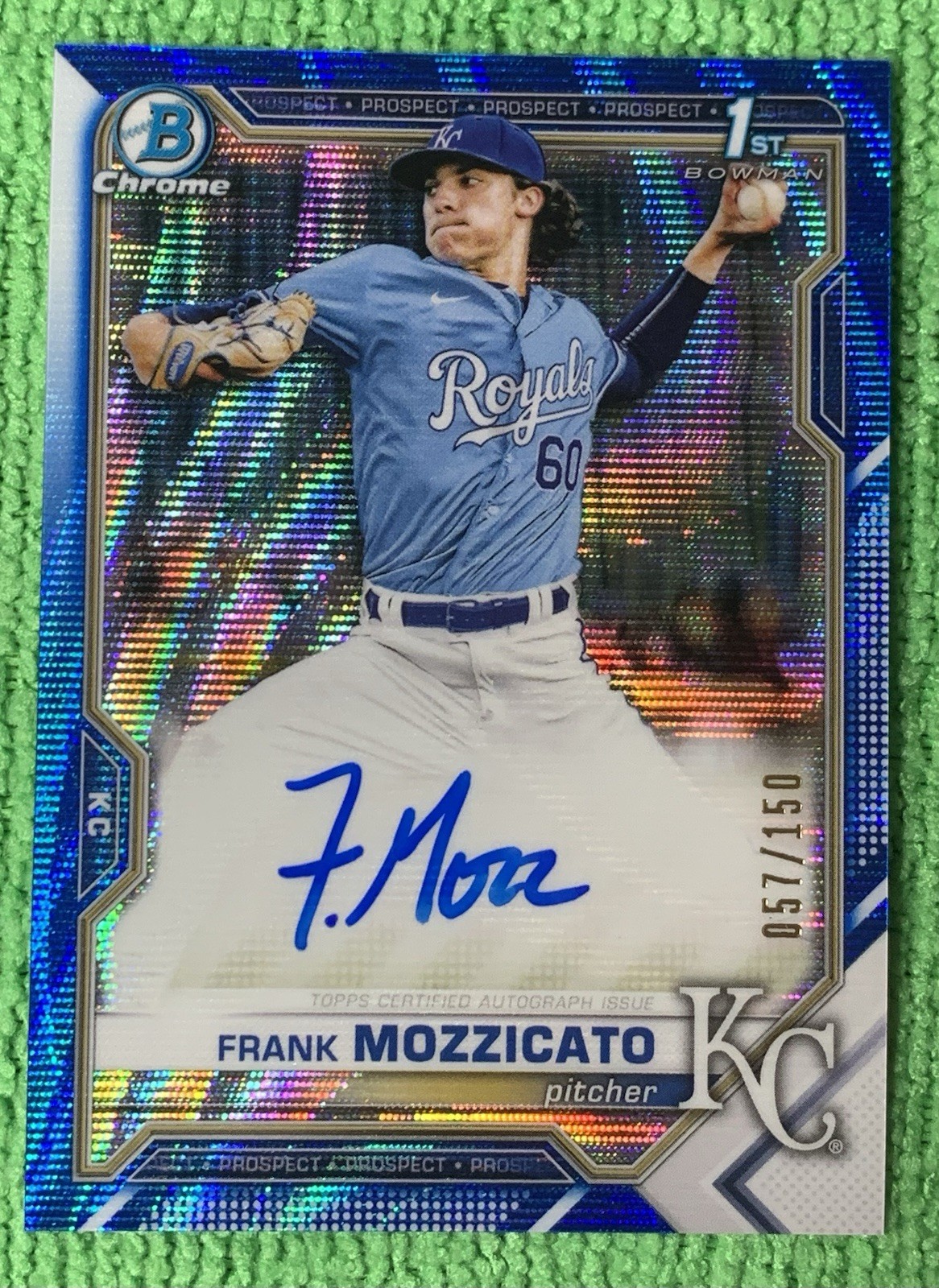 2021 Bowman Chrome Draft 1st Frank Mozzicato Blue Wave Refractor #/150 Autograph