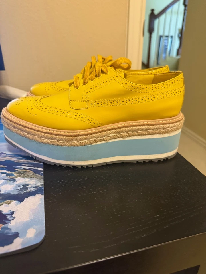 Prada Yellow Leather Brogue Platform Derby Ladies - Image 3 of 4