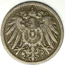 1900 J Deutsches Reich 5 Pfennig Germany German Empire Coin Nice Condition