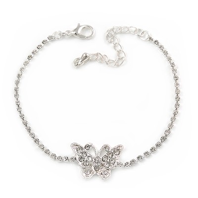 Zartes klares Kristall Schmetterling Armband in silberfarbenem Metall - 16 cm L/5 cm Ext