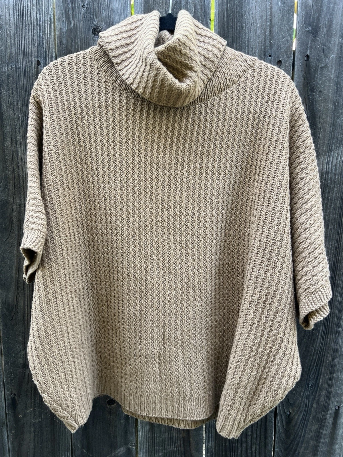 Massimo Dutti Italian Yarn Sweater Poncho Turtle Neck Camel Brown Sz. S