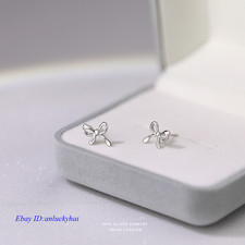 Bowknot Stud Earrings Women Pure 925 Sterling Silver Girlfriend Jewelry Gift