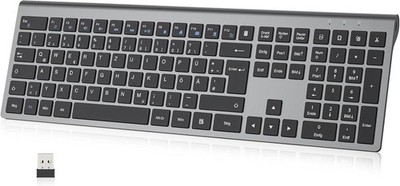 Kabellose Tastatur Grau Schwarz Vollgröße Ultraflach QWERTZ Multimedia für PC