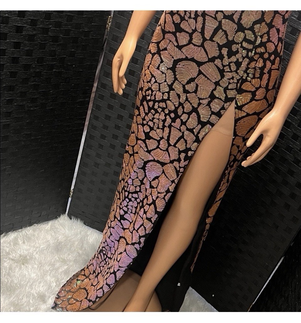 Stunning orange and black sequence Iridescent Gow… - image 4