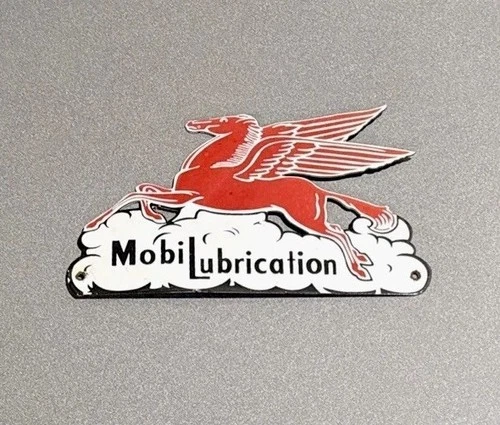 VINTAGE 12” MOBIL GARGOYLE PEGASUS PORCELAIN SIGN CAR GAS TRUCK OIL MOTORCYCLE