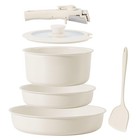 6-Piece White Ceramic Nonstick Cookware Set, Frying Pans with Glossy White Inter