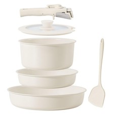 6-Piece White Ceramic Nonstick Cookware Set, Frying Pans with Glossy White Inter