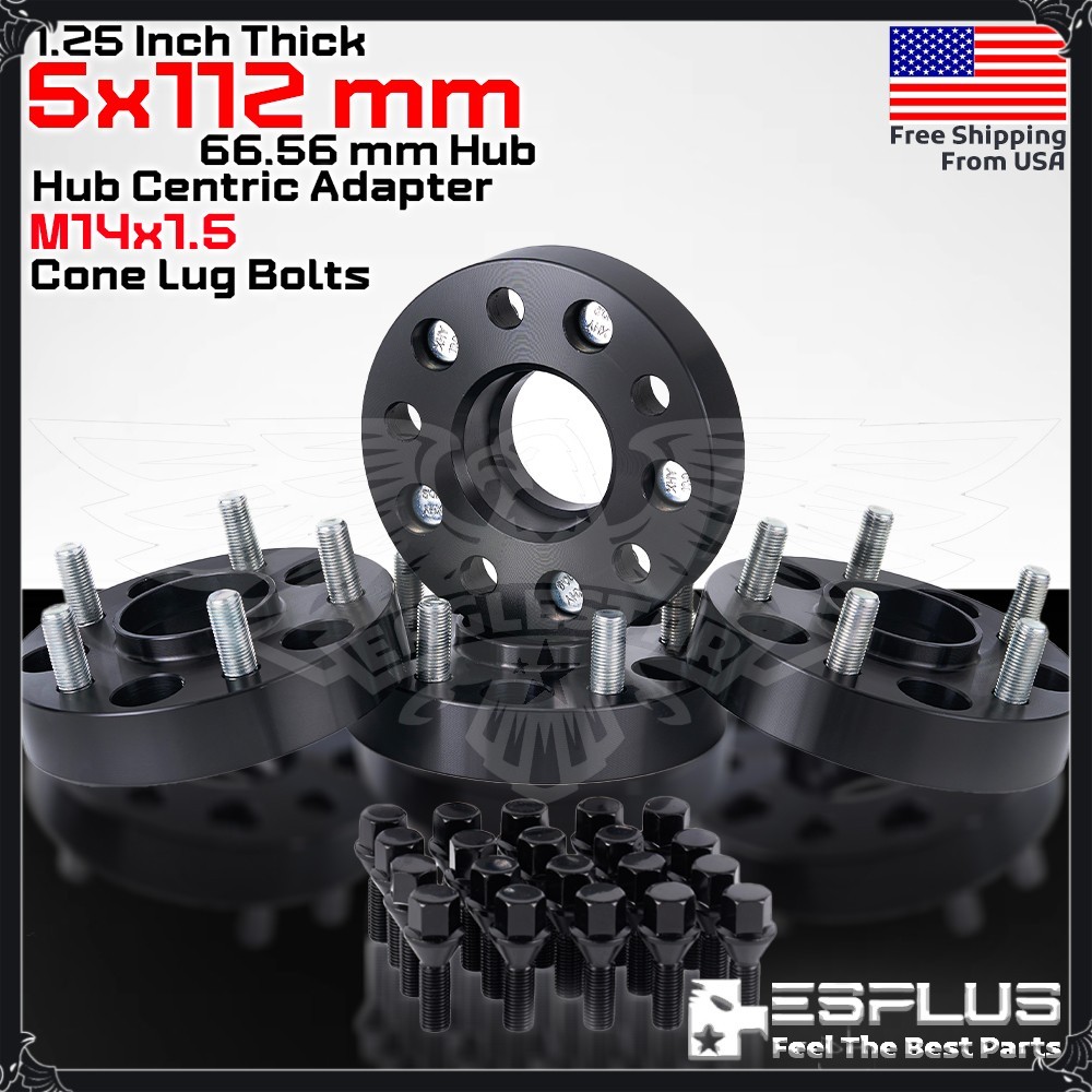 Set Of 4 Wheel Spacers For Mercedes - 1.25" Thick, 5x112 Bolt Pattern, 66.6mm Hub Bore, M14 Studs 4 thumbnail image