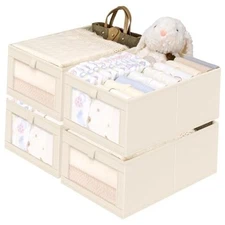  Linen Closet Organizers and Storage Large Linen Closet Baskets 4 Pack Beige