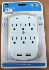 NEW Masterplug 6 Outlet Surge Protector 2.1A 2 USB Ports Wall Charger HG49