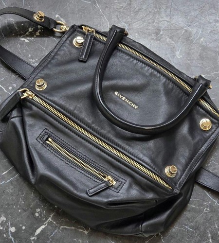 Givenchy Shoulder Bag Pandora Black Leather Double Handles Zip Closure Unisex