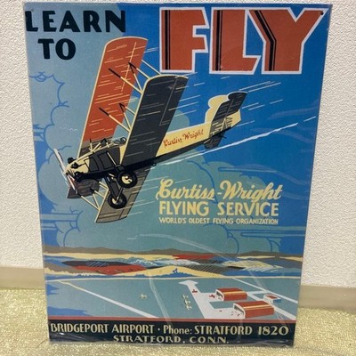 Curtiss Wright Flying Service Tin Sign Metal Plate Aviation Retro Decor