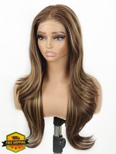 cuiud Honey Brown Highlight Lace Front Wig 26 Inch Wave
