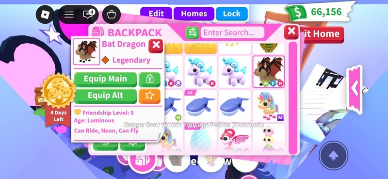 Adopt Me! Legendary Bat Dragon Game Item - Neon, Can Ride, Can Fly