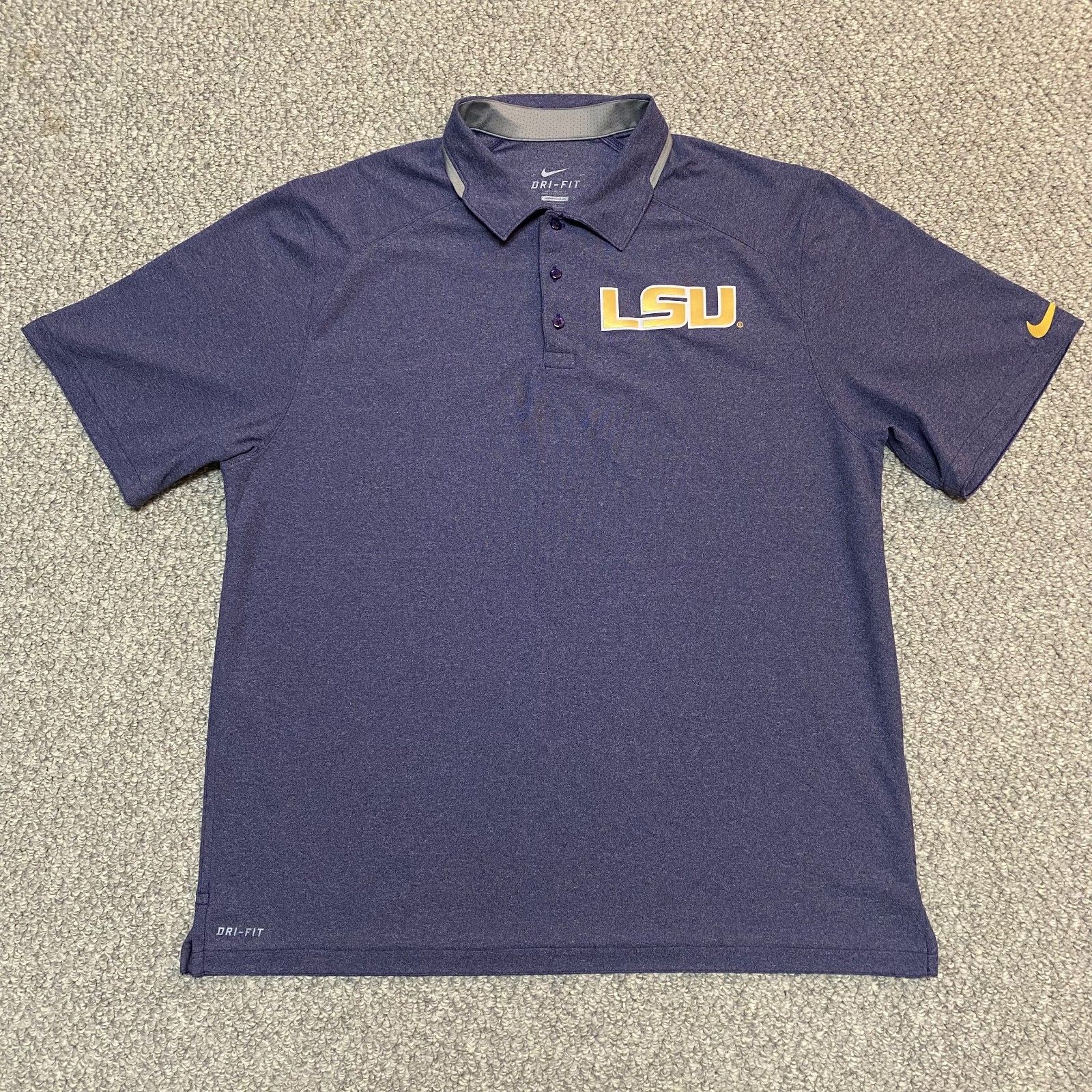 Nike LSU Tigers Polo Shirt Men's XL Short Sleeve Golf Performance Heather Purple