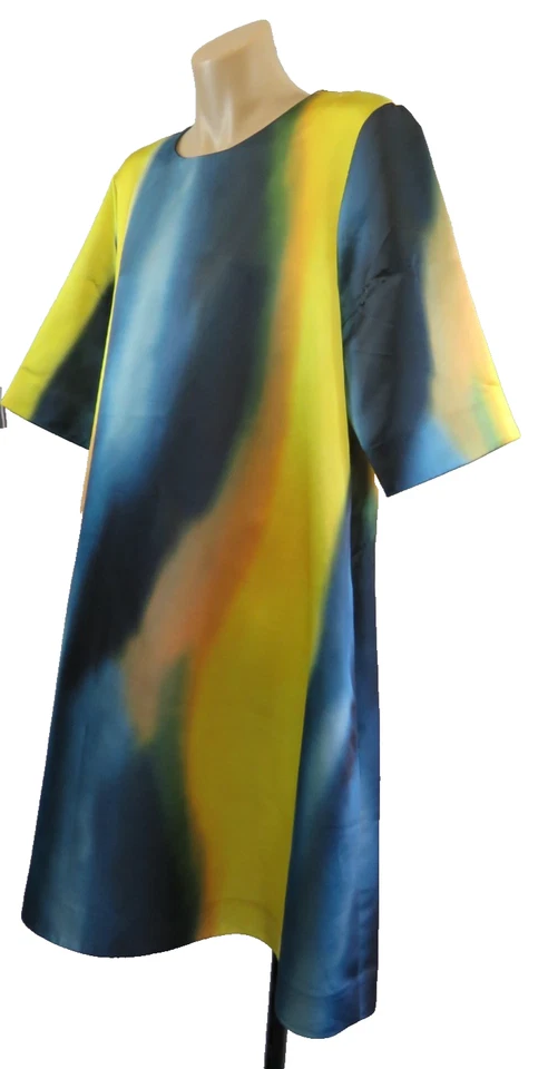 COS Womens Size 12 M 40 Dress Satin Short Sleeve Pockets Midi Shift Oversized - image 2 of 4