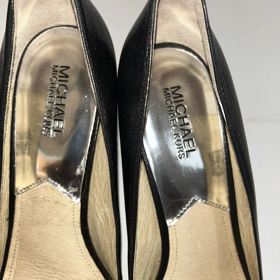 Zapatos de salón Michael Michael Kors para mujer talla 10M negros de tacón alto punta abierta Foto 2 de 4