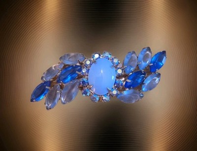 Amazing Juliana Blue Moonstone Cab, Marquis Crystals & AB Stone Accents Brooch 