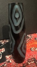 Black  Teal Art Glass Vase Abstract Pattern Decorative Glossy Finish 12  